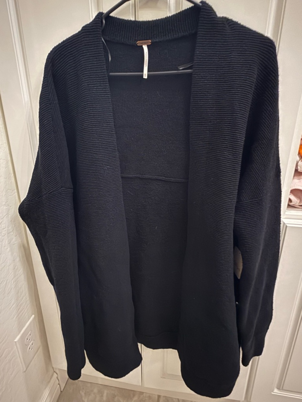 Free People Black Open-Front Ribbed Cardigan